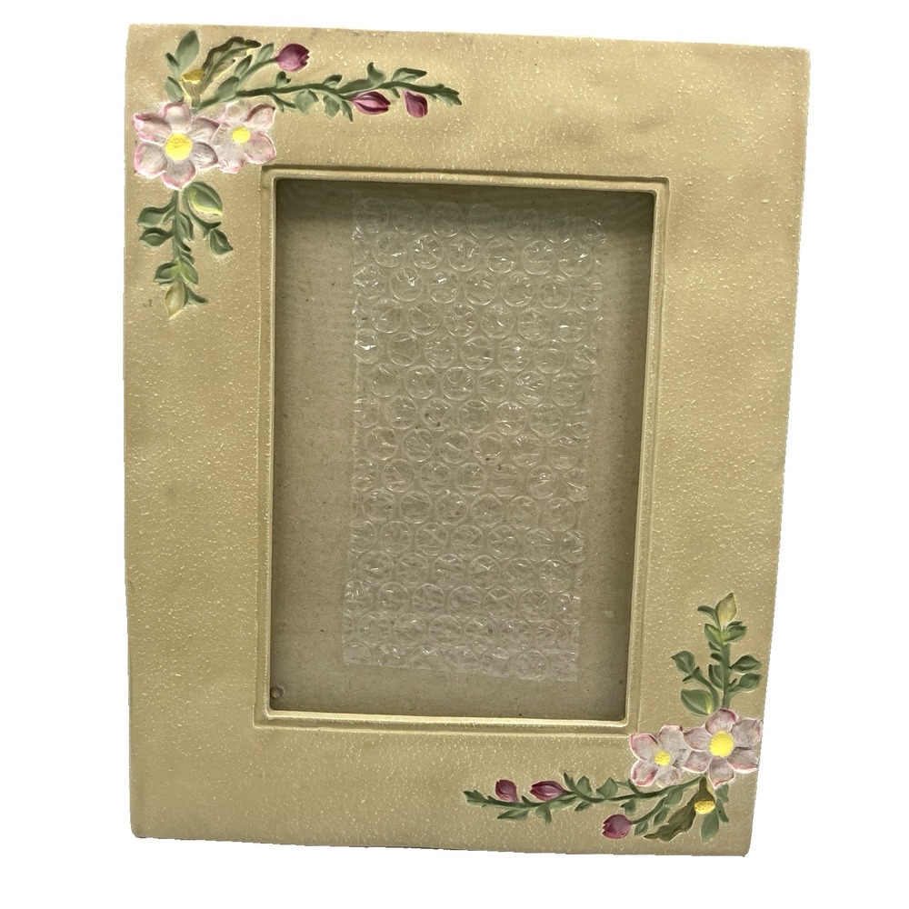 Vtg Burnes Of Boston 3D Floral Ceramic 5" X 7" Picture Frame Veritcal Horiztonal